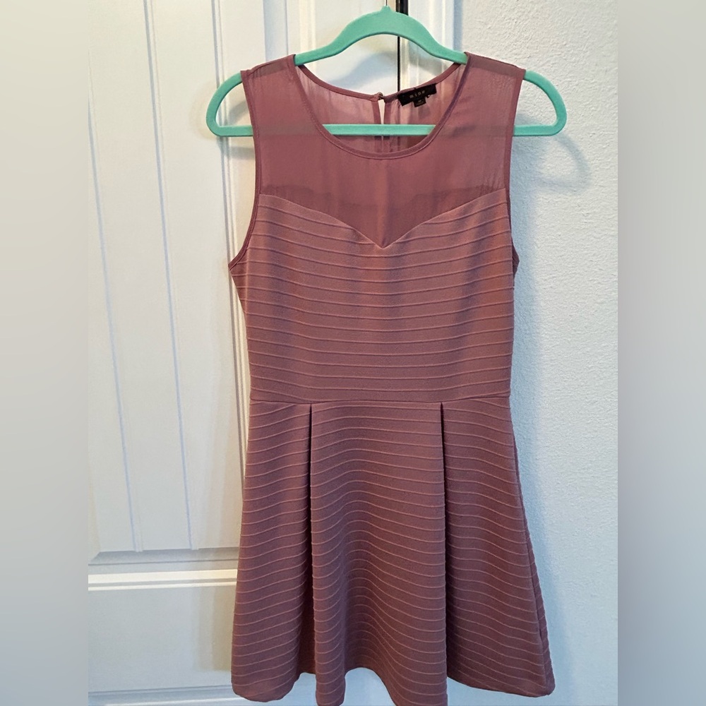 Mine Brand
Mauve Berry Mesh Top,  Fit and Flare Ribbed dress